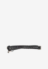 Salvatore Ferragamo Double Gancini Braided Leather Bracelet Black 770360 BR SCOFLUID 776347-PLD BLACK