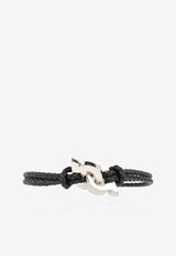 Salvatore Ferragamo Double Gancini Braided Leather Bracelet Black 770360 BR SCOFLUID 776347-PLD BLACK