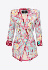 Feather-Printed Double-Breasted Blazer