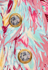 Feather-Printed Double-Breasted Blazer