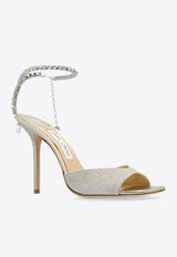 Jimmy Choo Saeda 100 Glittered Sandals Silver SAEDA SANDAL 100 GJV-PLATINUM ICE CRYSTAL