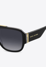 Logo-Print Square-Framed Sunglasses Marc Jacobs MARC 756 S 0-1EI BLACK PATTERN GREY Gray