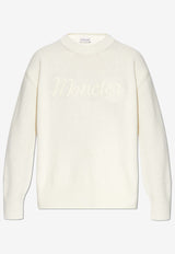Moncler Logo Embroidered Wool-Blend Sweater Cream J20939C00007 M4281-035