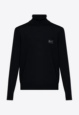 Dolce & Gabbana Logo Plaque Turtleneck Wool Sweater Black GXO35T JCVC7-N0000