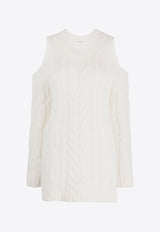 P.A.R.O.S.H Liquore Cold-Shoulder Crochet Knit Sweater White D540770LIQUORE_802