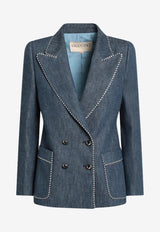 Valentino Double-Breasted Denim Jacket Blue 7B3DC4629AG/R_VALE-CK8