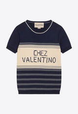 Valentino Chez Logo Striped Knit Top Blue 7B3KC65C9EM/R_VALE-DSV