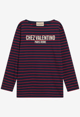Valentino Chez Logo Long-Sleeved Stripe T-shirt Red 7B3MG24W9GH/R_VALE-BMZ
