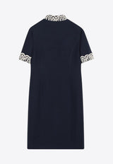 Valentino Macramé-Trimmed Wool Silk Dress Indigo 7B3VAG101CF/R_VALE-R7D