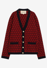Valentino Toute La V Jacquard Wool Cardigan Red 7V3KA04IAR1/R_VALE-BR5