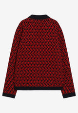 Valentino Toute La V Jacquard Wool Cardigan Red 7V3KA04IAR1/R_VALE-BR5