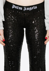 Palm Angels Logo Waistband Sequined Flared Pants Black PWCA101F24FAB003_1010