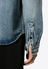 Saint Laurent Trouville Logo Faded Denim Shirt Blue 753029Y07JA_5018