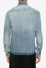 Saint Laurent Trouville Logo Faded Denim Shirt Blue 753029Y07JA_5018