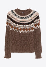 Moncler Grenoble Cable Knit Jacquard Sweater Brown J20989C00001M4504_F22_TH