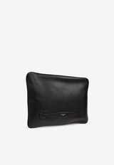 Logo Embossed Leather Clutch Bag