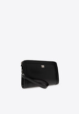 Logo Plaque Leather Pouch Bag