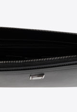 Logo Plaque Leather Pouch Bag