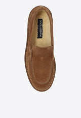 Dolce & Gabbana DG Logo Suede and Shearling Loafers Beige CP0183 A3G52-80024