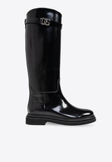 Dolce & Gabbana Logo Plaque Leather Equestrian Boots Black CU1141 A5185-80999