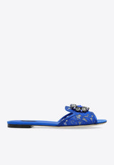 Dolce & Gabbana Bianca Crystal Embellished Lace Flat Sandals Blue CQ0023 AG667-80650
