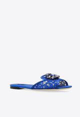 Dolce & Gabbana Bianca Crystal Embellished Lace Flat Sandals Blue CQ0023 AG667-80650