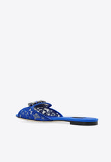 Dolce & Gabbana Bianca Crystal Embellished Lace Flat Sandals Blue CQ0023 AG667-80650