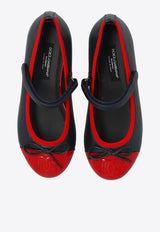 Dolce & Gabbana Kids Girls Logo Leather Ballet Flats Navy Blue D11273 A7924-89919