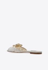 Dolce & Gabbana Bianca Crystal Embellished Lace Flat Sandals Grey CQ0023 AG667-80005
