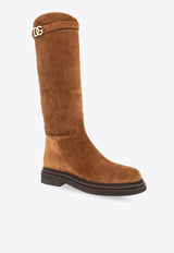 Dolce & Gabbana DG Logo Suede Knee-High Boots Brown CU1141 A3G54-87679