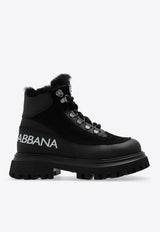 Dolce & Gabbana Kids Boys Logo Print Leather Ankle Boots Black DA5177 AL696-80999