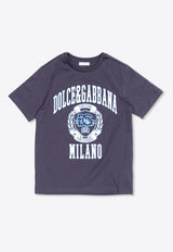Dolce & Gabbana Kids Girls DG Logo Print Crewneck T-shirt Navy Blue L4JTHU G7NNM-B3681