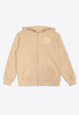 Dolce & Gabbana Kids Boys DG Logo Patch Zip-Up Hoodie Beige L4JWKL G7NXC-M1217