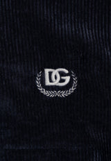 Dolce & Gabbana Kids Boys DG Logo Corduroy Hooded Sweatshirt Navy Blue L4JWJU FUWE3-B0339