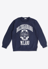 Dolce & Gabbana Kids Boys Logo Print Crewneck Sweater Navy Blue L4KWE2 JBCDE-B1622