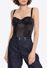 Lace-Trimmed Silk Bodysuit