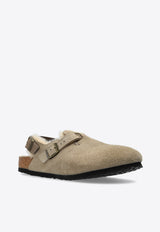 Birkenstock Tokio Shearling Buckled Suede Clogs Beige 1028327 0-TAUPE