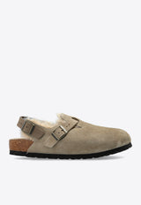 Birkenstock Tokio Shearling Buckled Suede Clogs Beige 1028349 0-TAUPE