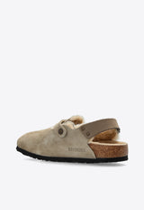 Birkenstock Tokio Shearling Buckled Suede Clogs Beige 1028349 0-TAUPE
