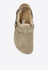 Birkenstock Tokio Shearling Buckled Suede Clogs Beige 1028349 0-TAUPE