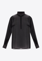 بلوزة من الحرير الشيفون بياقة مرتفعة