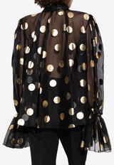 Silk Organza Lamé Polka-Dot Jacquard Blouse