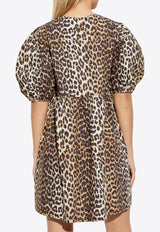 GANNI Leopard Print Mini Dress Beige F9758 6488-943