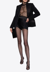 بلوزة من النسيج الشبكي بياقة مرتفعة