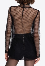 بلوزة من النسيج الشبكي بياقة مرتفعة