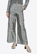 Ganni Floral Jacquard Wide-Leg Cargo Pants Grey W0168 6855-207