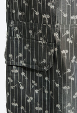 Ganni Floral Jacquard Wide-Leg Cargo Pants Grey W0168 6855-207