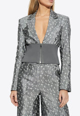 Ganni Floral Jacquard Zip-Up Blazer Grey W0167 6855-207