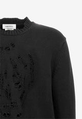 Alexander McQueen Skull Distressed Crewneck Sweater Black 807272Q1BA6 1000