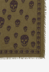 Alexander McQueen Classic Skull Frayed Scarf Green 8078894943Q 3373